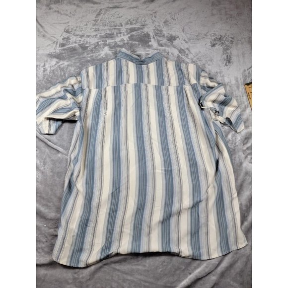 Bobby Chan Silk Short Sleeved Button Up Men's Shirt Size Large blue, striped - Picture 7 of 7